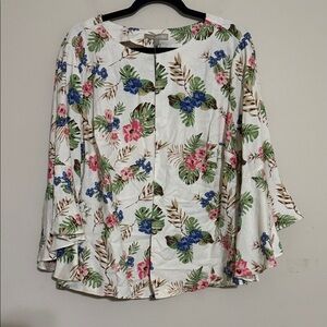 Appraisal Floral tropical Print Women's Top blouses cardigan 1X linen vacation